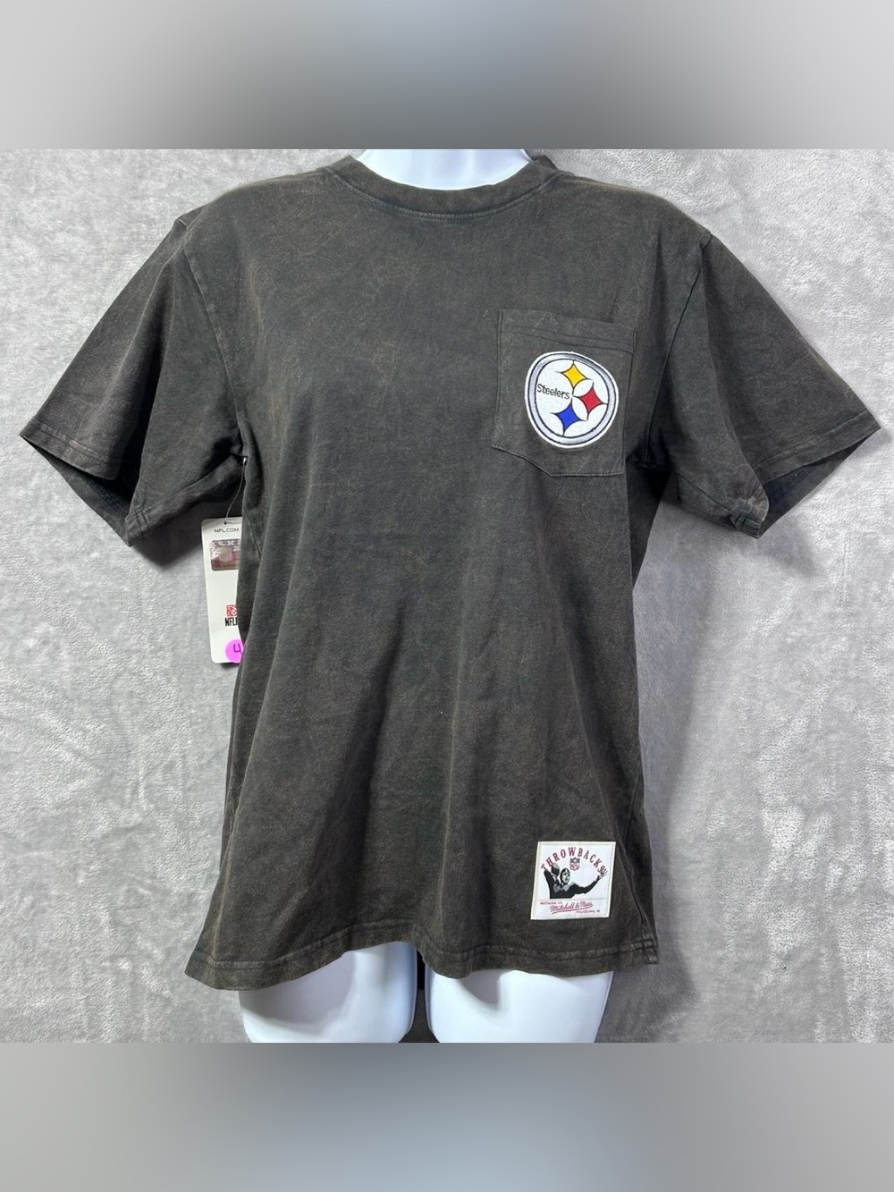 Mitchell & Ness Pittsburgh Steelers Pocket Tee Shirt Youth Large L Faded Black